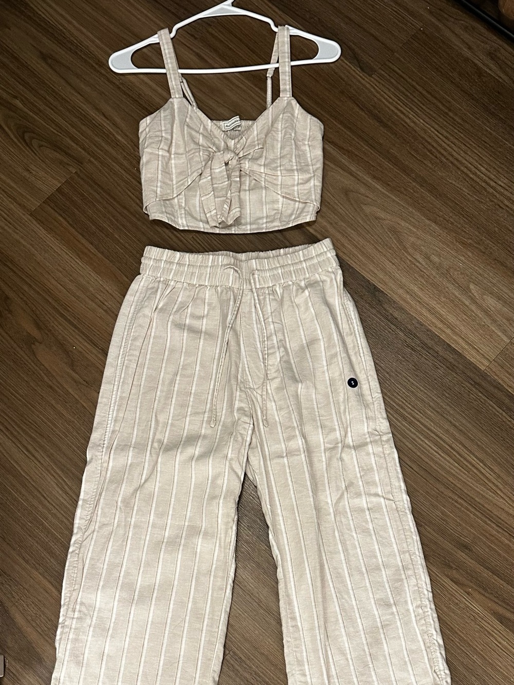 Abercrombie & Fitch Cream Striped Wide-Leg Linen-Blend Pants